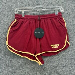 White Fox Shorts Womens Medium Burgundy Contrast Piping Logo Relaxed NEW